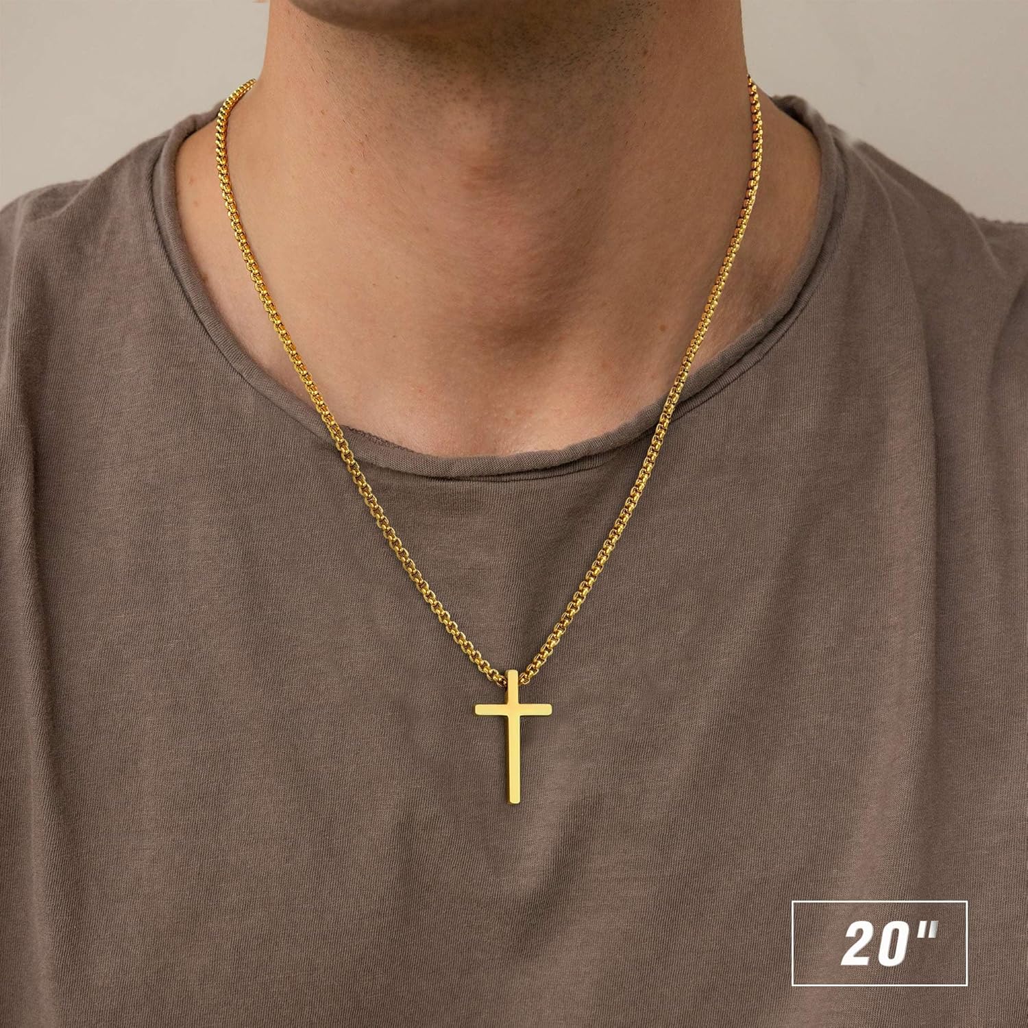 Cross Necklace for Men, Silver Black Gold Stainless Steel Plain Cross Pendant Necklace for Men Box Chain 16-30 Inch - Image 2