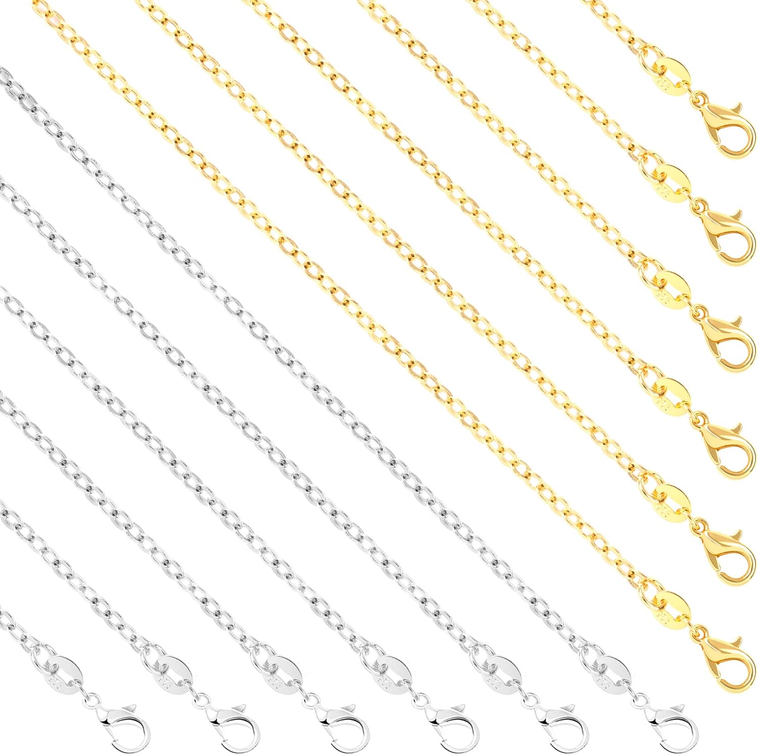 SANNIX 50 Pack Silver Plated Necklace Chains Bulk, Cable Chain Pack for Jewelry Making