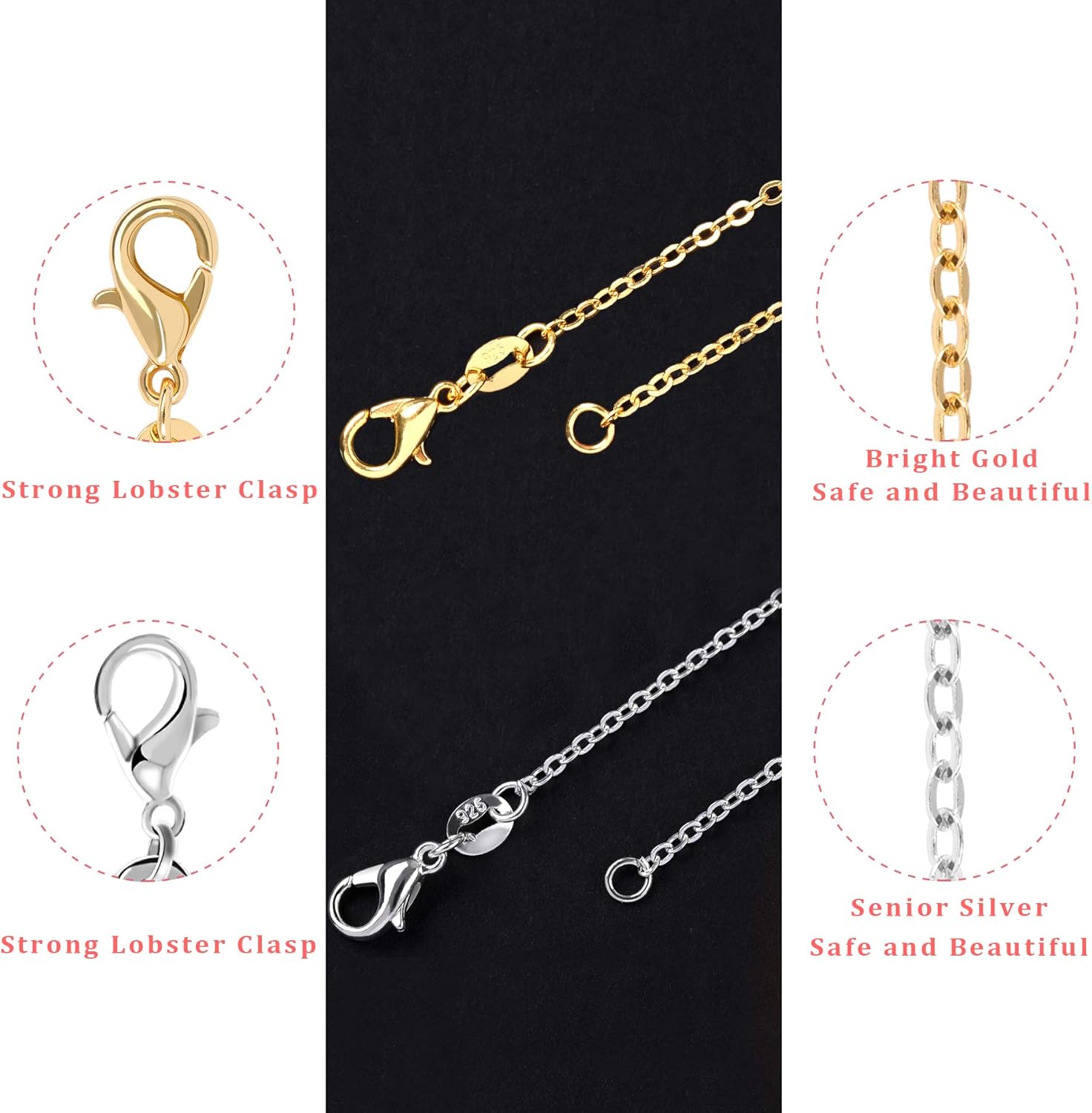 SANNIX 50 Pack Silver Plated Necklace Chains Bulk, Cable Chain Pack for Jewelry Making - Image 5