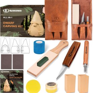 Wood Carving Kit, All-in-1 Wood Carving Tools with Vedio Tutorials & Template, Whittling Kit with Leather Storage Bag for Beginners and Enthusiasts