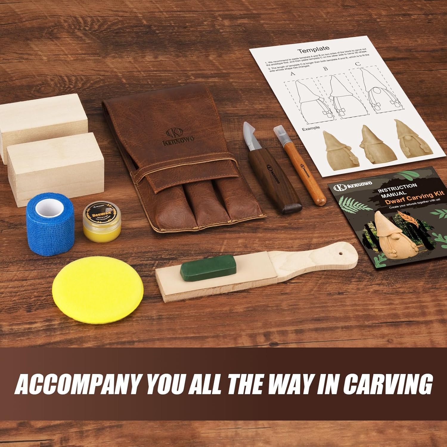Wood Carving Kit, All-in-1 Wood Carving Tools with Vedio Tutorials & Template, Whittling Kit with Leather Storage Bag for Beginners and Enthusiasts - Image 2