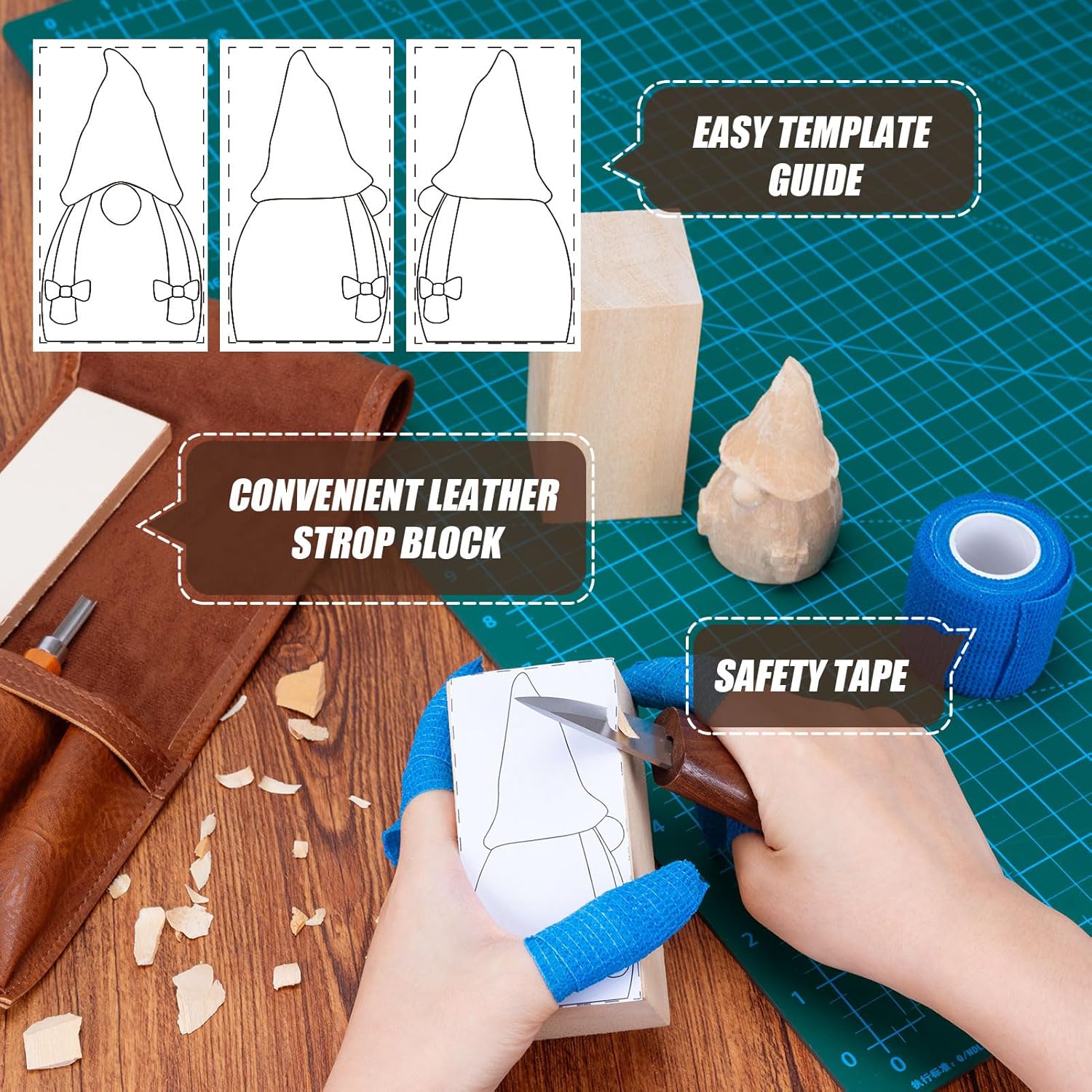 Wood Carving Kit, All-in-1 Wood Carving Tools with Vedio Tutorials & Template, Whittling Kit with Leather Storage Bag for Beginners and Enthusiasts - Image 3