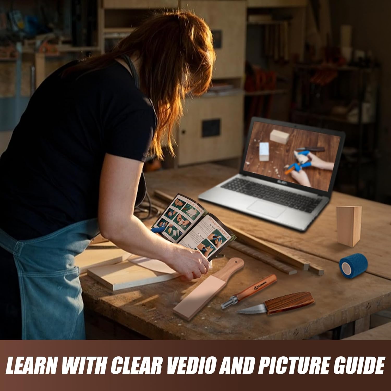 Wood Carving Kit, All-in-1 Wood Carving Tools with Vedio Tutorials & Template, Whittling Kit with Leather Storage Bag for Beginners and Enthusiasts - Image 6